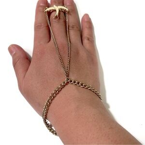 Gold Hand Chain Bird Ring